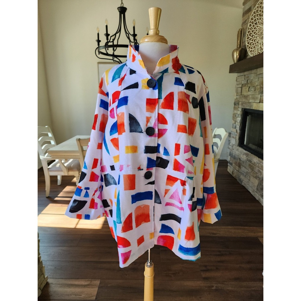 Ali Miles Red and White Oversized Button Down Tunic